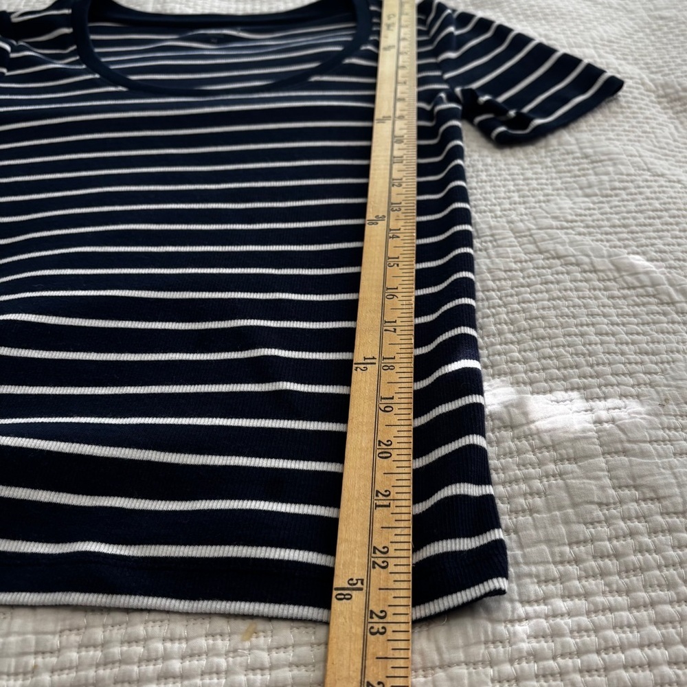 LOFT Striped Scoop Neck Short Sleeve Ribbed Top  Blue & White Med - Picture 6 of 9